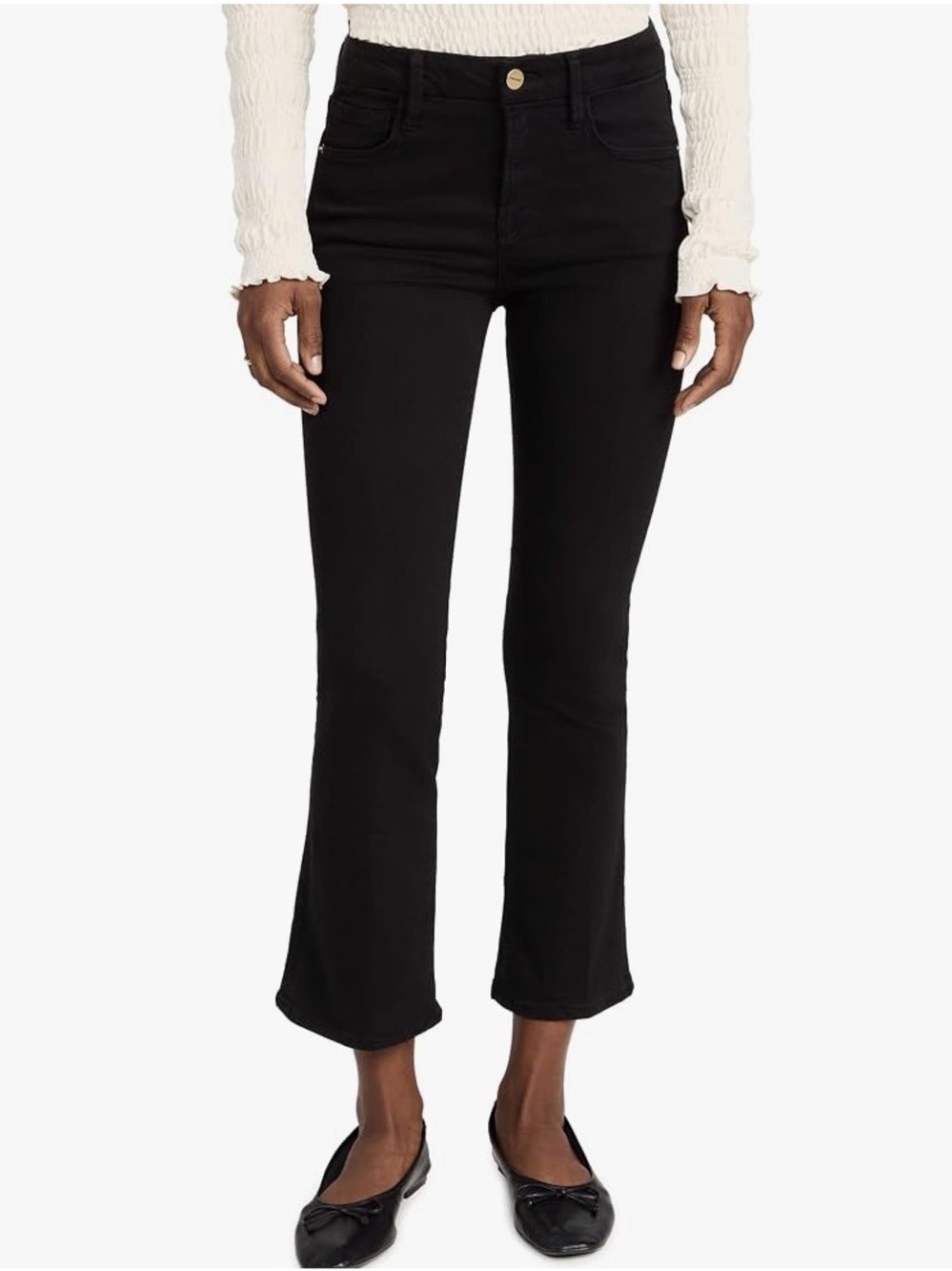Frame Denim Black Stretch High-Rise Le Crop Mini Boot Flare Jeans - Picture 2 of 9